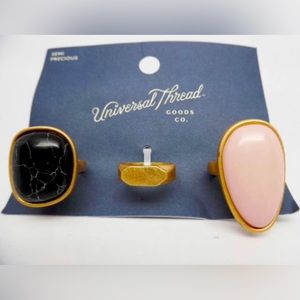 Universal Thread Mixed Semi-Precious Stone in Worn Gold Ring Set - 3pc size 7